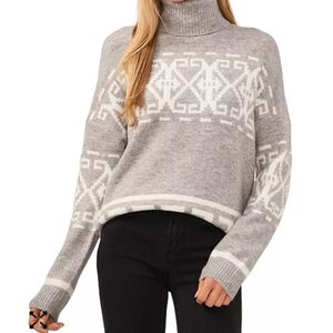 CeCe Women's Fair Isle Long Sleeve Turtleneck Sweater Gray Women's Size Large
